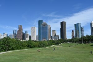 Houston Texas downtown skyline showing the metro business district