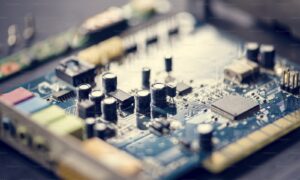 Closeup of computer motherboard