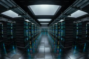 A server room with rows of servers in it