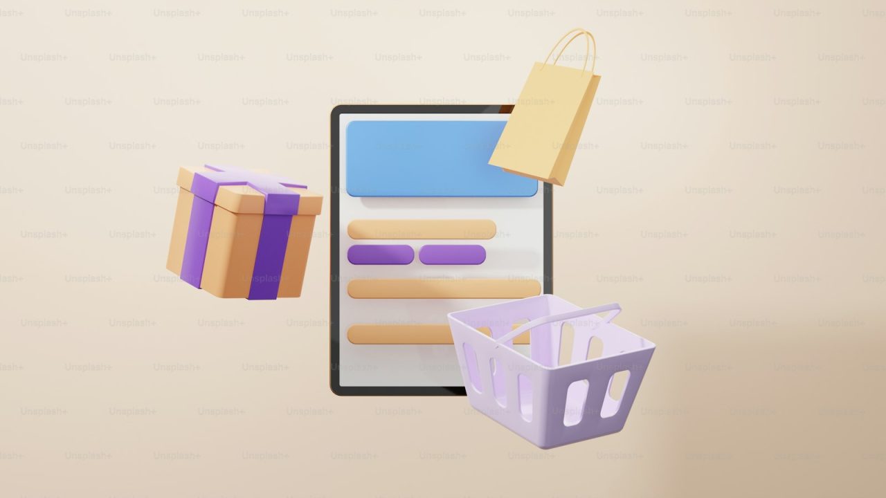 a cell phone with a shopping bag hanging from it