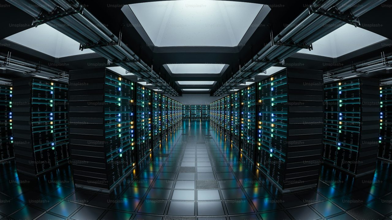 A server room with rows of servers in it